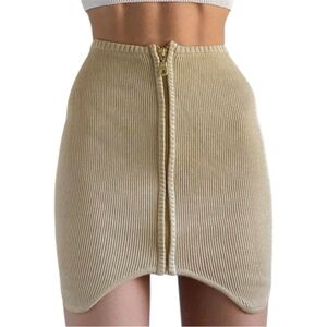 Urban Outfitters - Ribbed Zip Front Mini Skirt in Tan Oatmeal